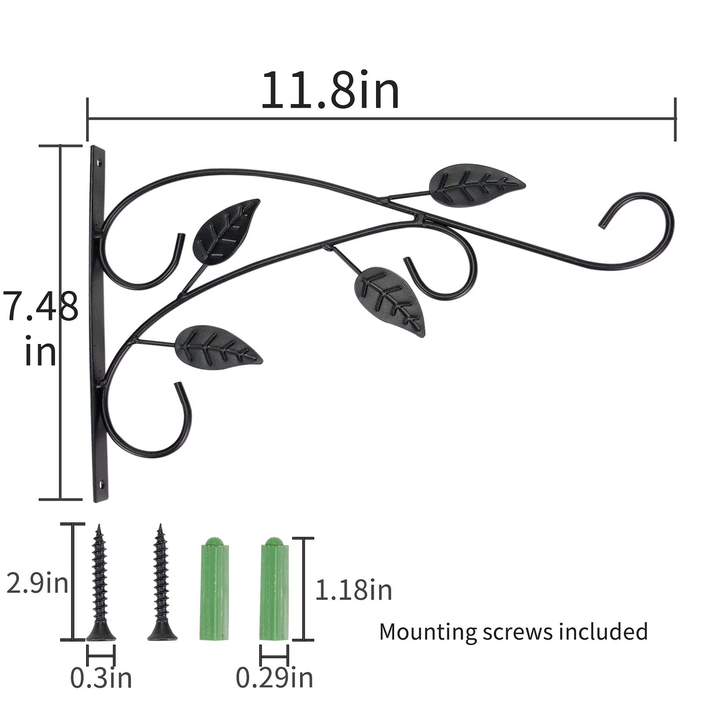 Citrine Garden 4 Leaves Style Metal Hanging Plant Brackets 12 inches x 9 inches, Pack of 2, Wall Mount