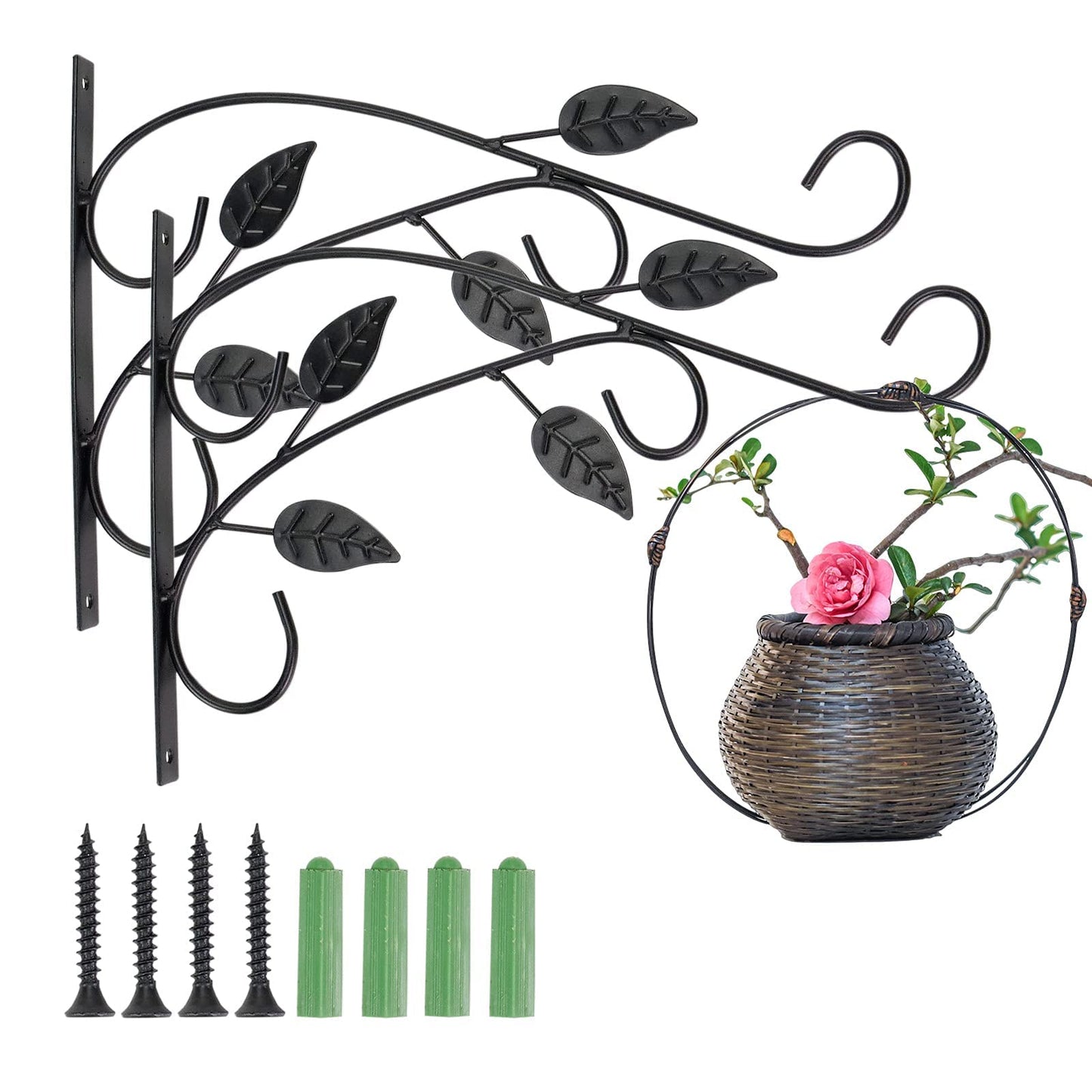 Citrine Garden 4 Leaves Style Metal Hanging Plant Brackets 12 inches x 9 inches, Pack of 2, Wall Mount