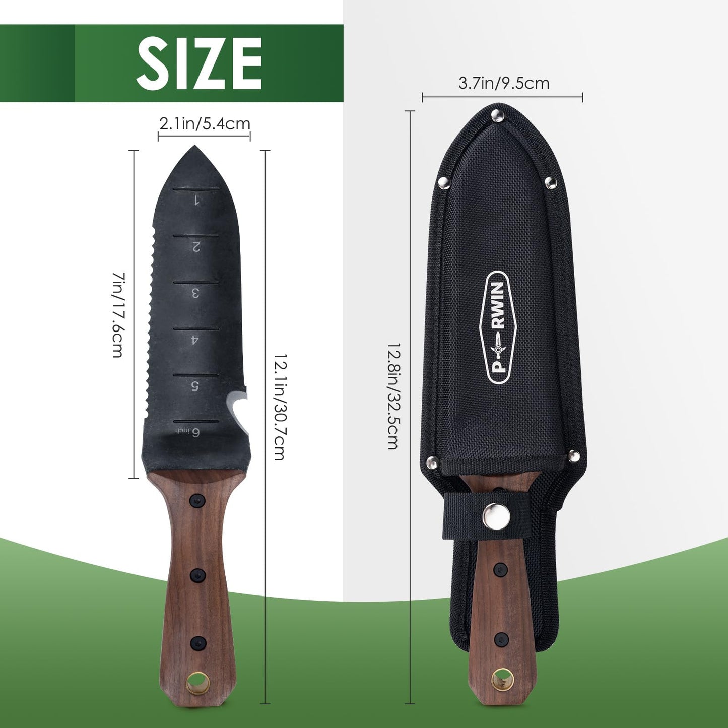 PERWIN Hori Hori 7" Garden Knife with Sheath
