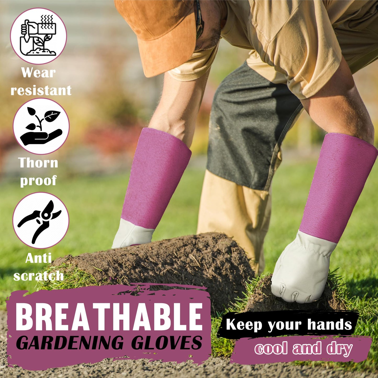 HANDLANDY Rose Pruning Gardening Gloves, Thornproof Long Gauntlet Gloves, Pigskin Leather