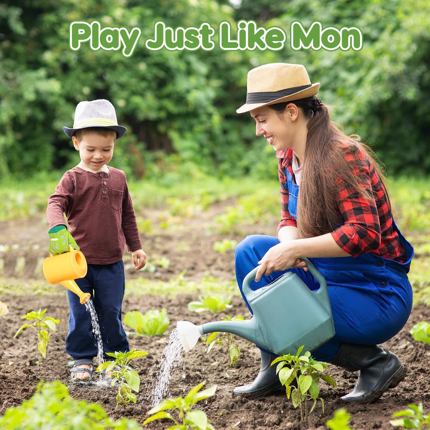 Kids Gardening Tool Set, 20PCS Gardening Set Includes Metal Rake, Fork, Trowel, Apron, Gloves, Watering Can, Tote Bag and Stickers