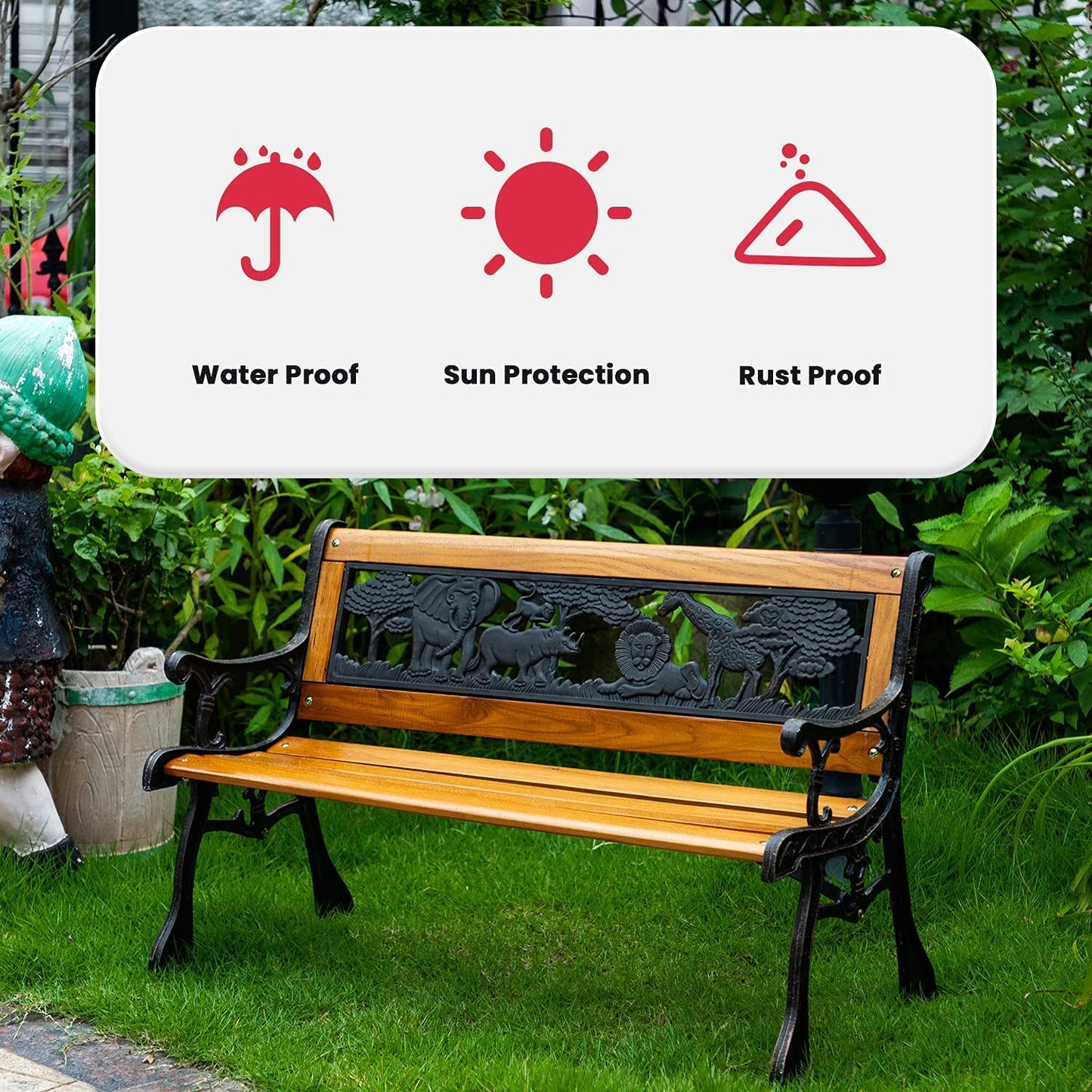 Child's Outdoor Garden Bench with Cast Iron Armrest 32" L x 14" W x 19" H
