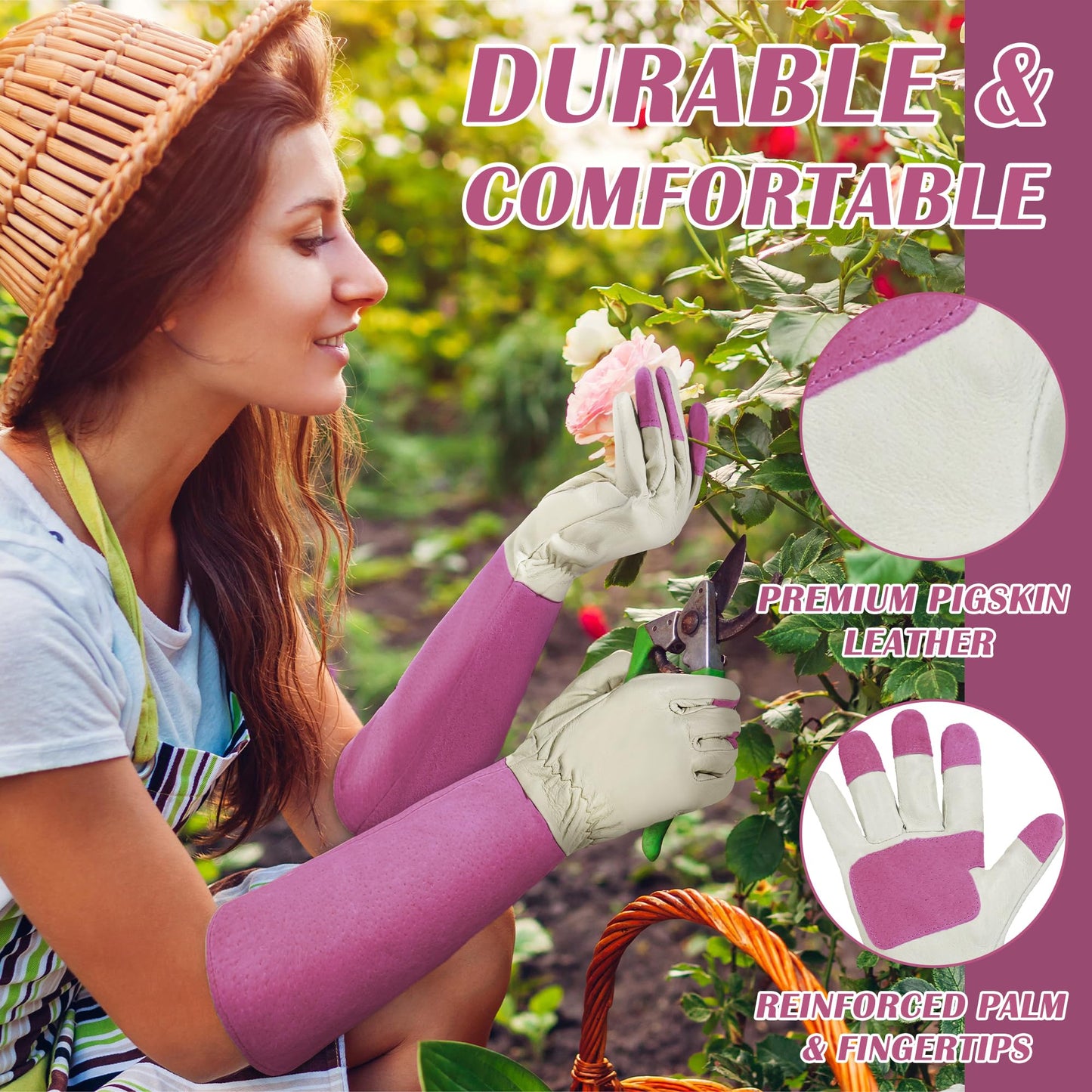 HANDLANDY Rose Pruning Gardening Gloves, Thornproof Long Gauntlet Gloves, Pigskin Leather