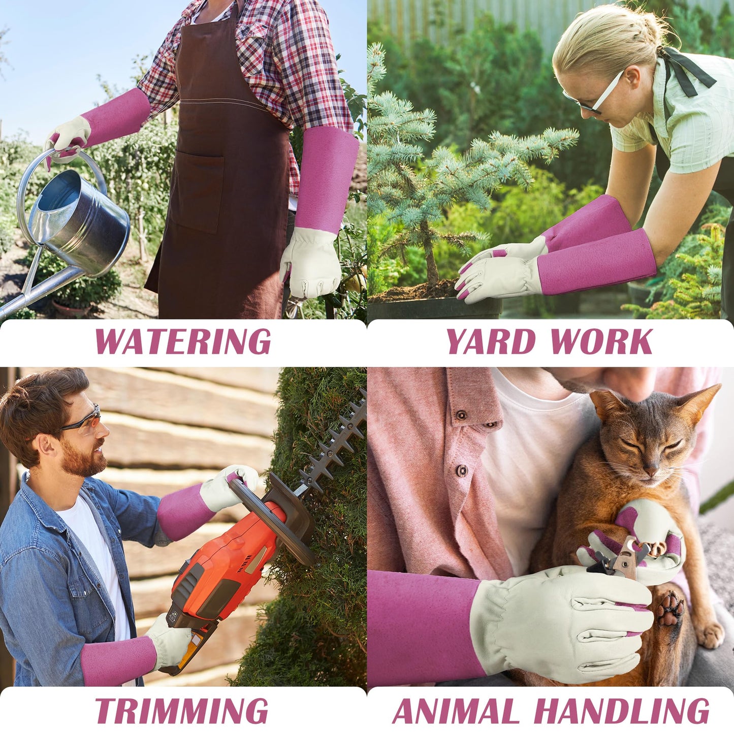 HANDLANDY Rose Pruning Gardening Gloves, Thornproof Long Gauntlet Gloves, Pigskin Leather