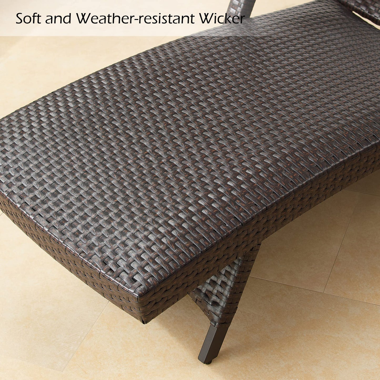 Patio Tree Outdoor Aluminum Wicker Chaise Lounges, Patio Rattan Lounge Chairs with Quick-Drying Foam Padded and 5 Positions Adjustable Backrest, Set of 2