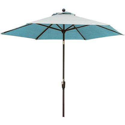 Hanover Traditions 9 Ft. Market Outdoor Umbrella with Tilt Crank Lever, Rust-Resistant, All-Weather, Blue