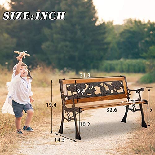 Child's Outdoor Garden Bench with Cast Iron Armrest 32" L x 14" W x 19" H