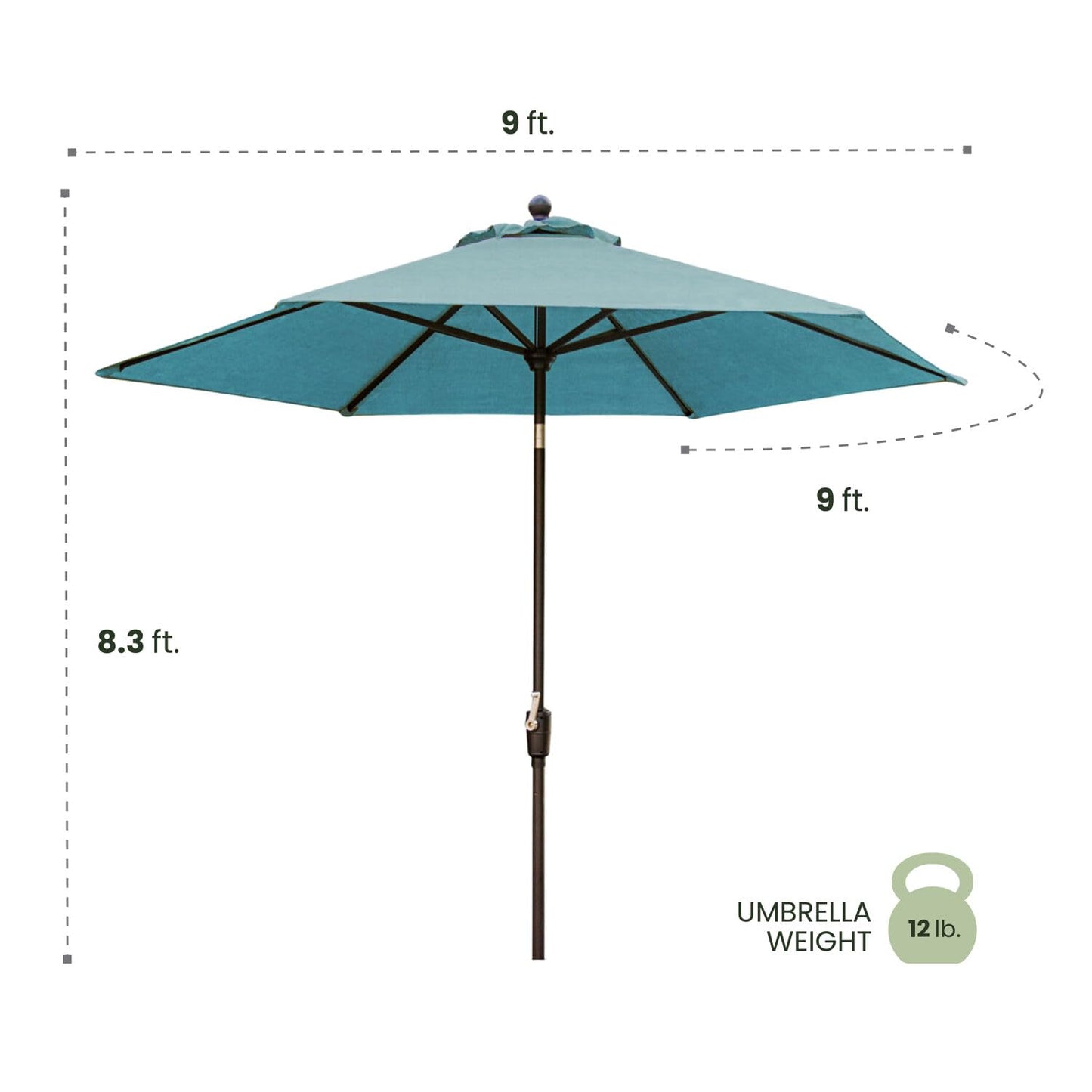 Hanover Traditions 9 Ft. Market Outdoor Umbrella with Tilt Crank Lever, Rust-Resistant, All-Weather, Blue