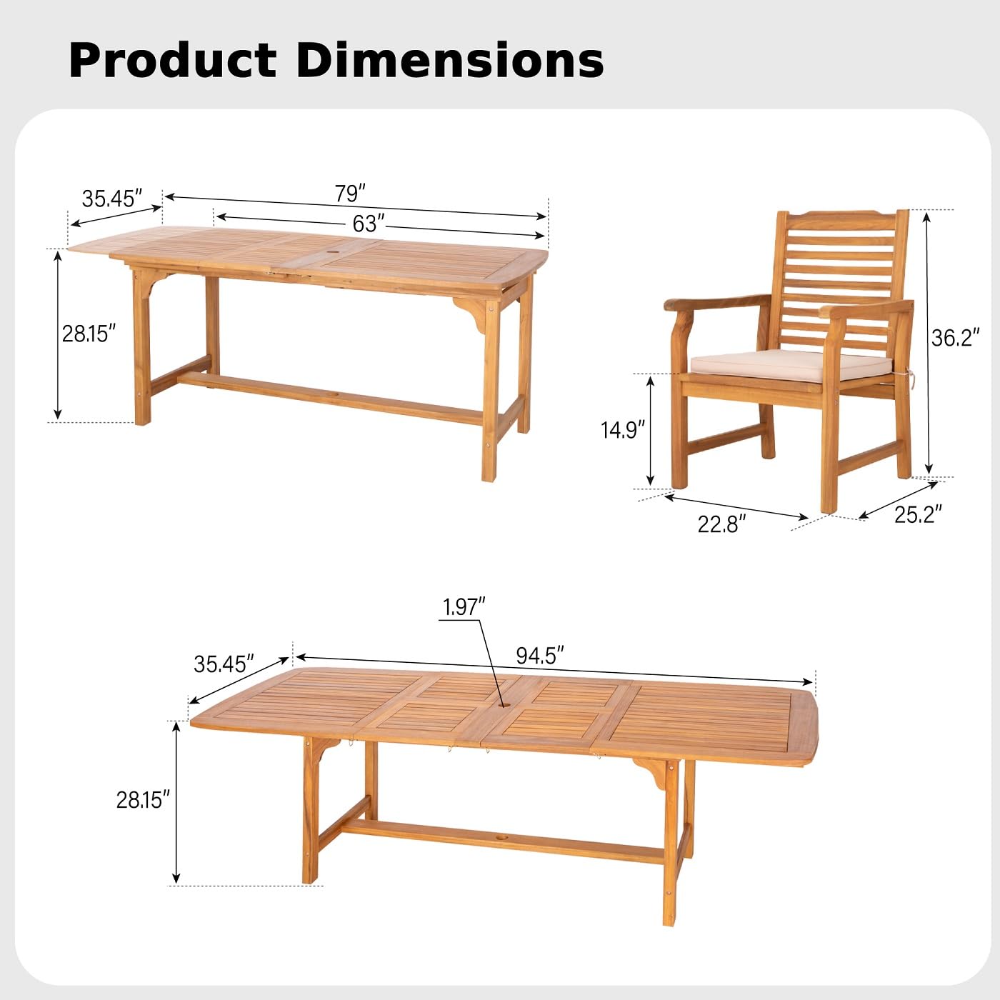 MFSTUDIO 9 Pieces Wood Patio Dining Set, Teak Wooden Table and Chairs Set for 8