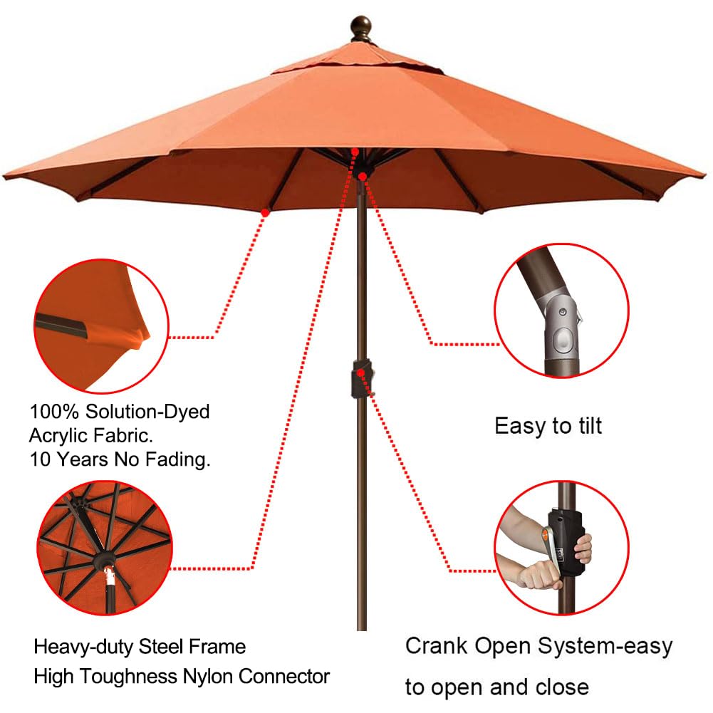 EliteShade USA 10-Year-Non-Fading 9Ft Market Umbrella Patio Umbrella Outdoor Table Umbrella with Ventilation, Rust