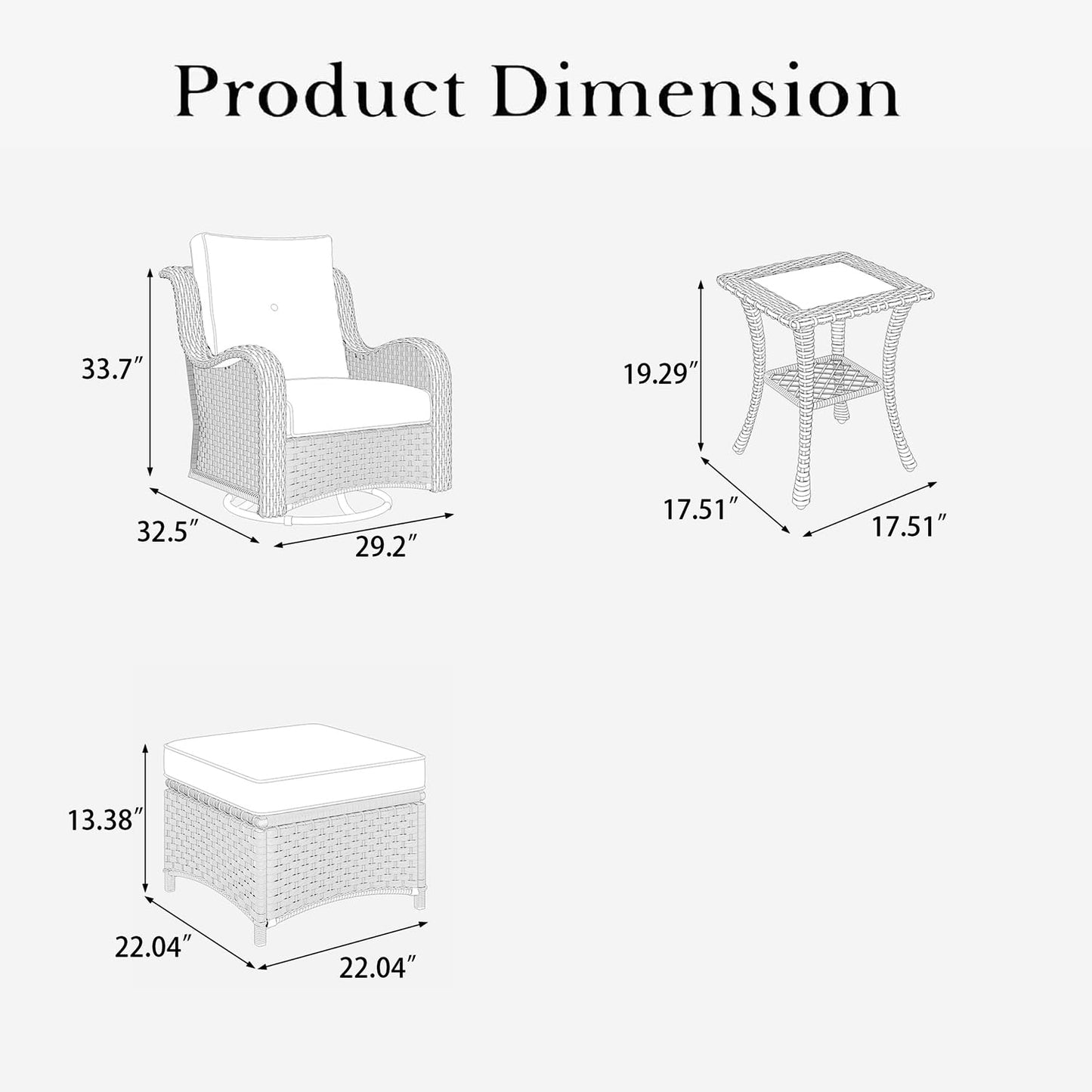 LayinSun 5 Pieces Outdoor Patio Furniture Set, Rattan Wicker Swivel Rocker Chairs Sets with Ottomans, Swivel Glider Chairs, and Coffee Table