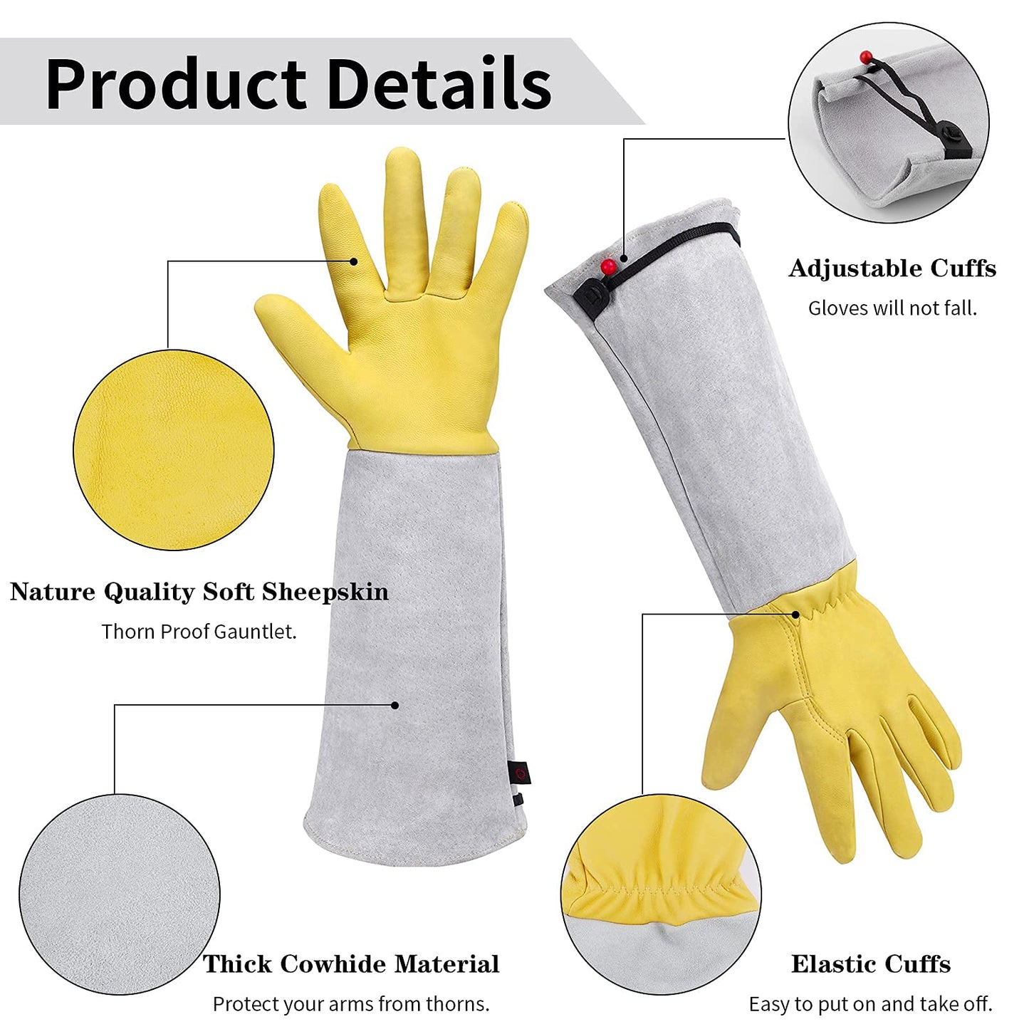 Supersfel Long Leather Garden Gloves with Adjustable Cuff