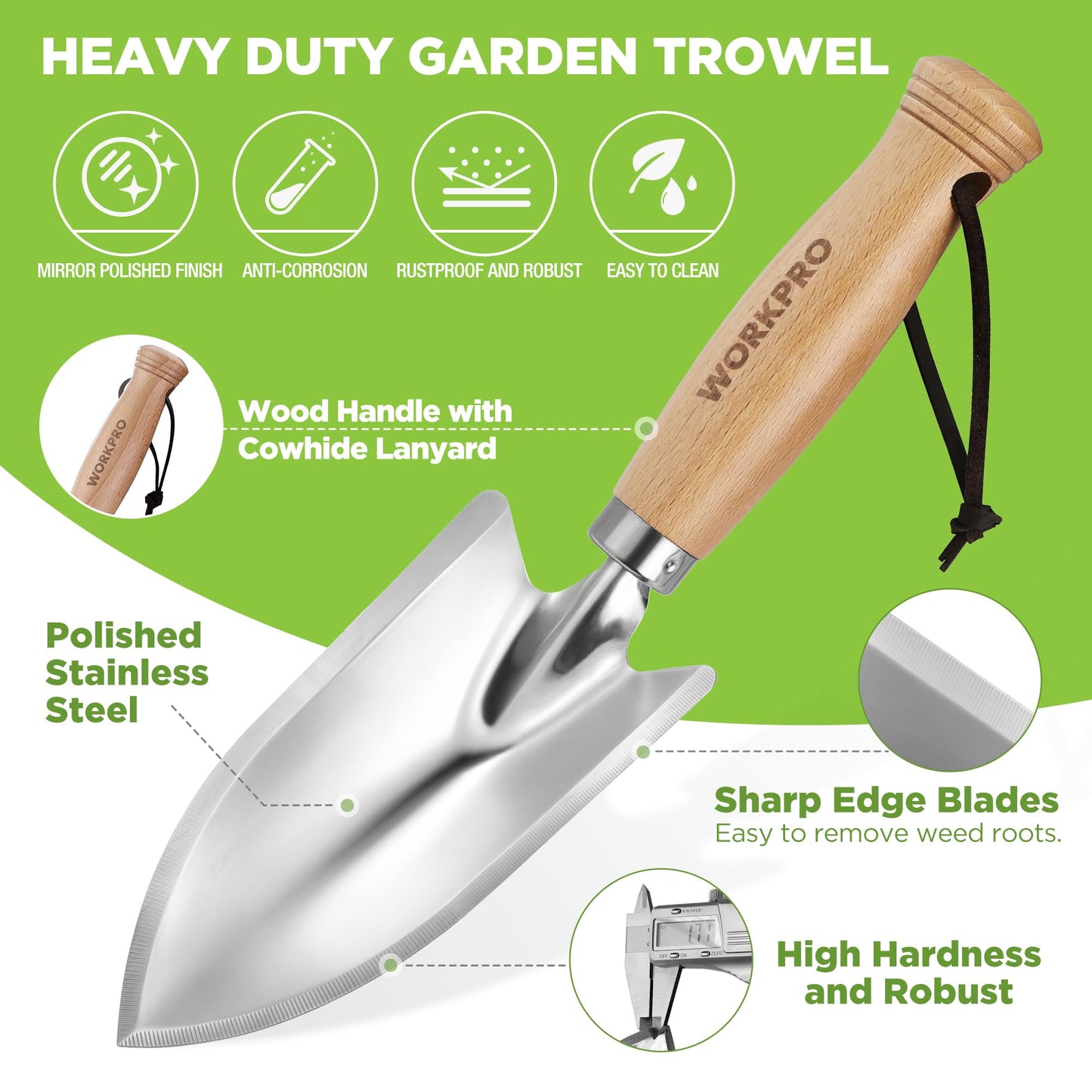 WORKPRO 11" Garden Hand Trowel, Heavy Duty Polished Stainless Steel