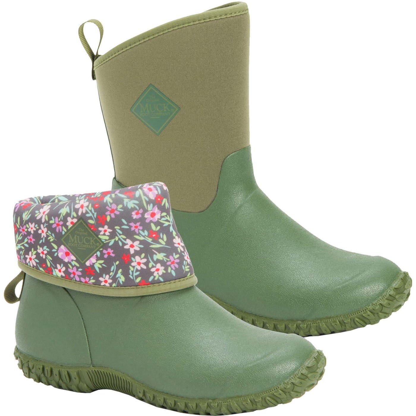 Muck Boot Muckster ll Mid-Height Women's Rubber Garden Boots, Green w/ Floral Print Lining