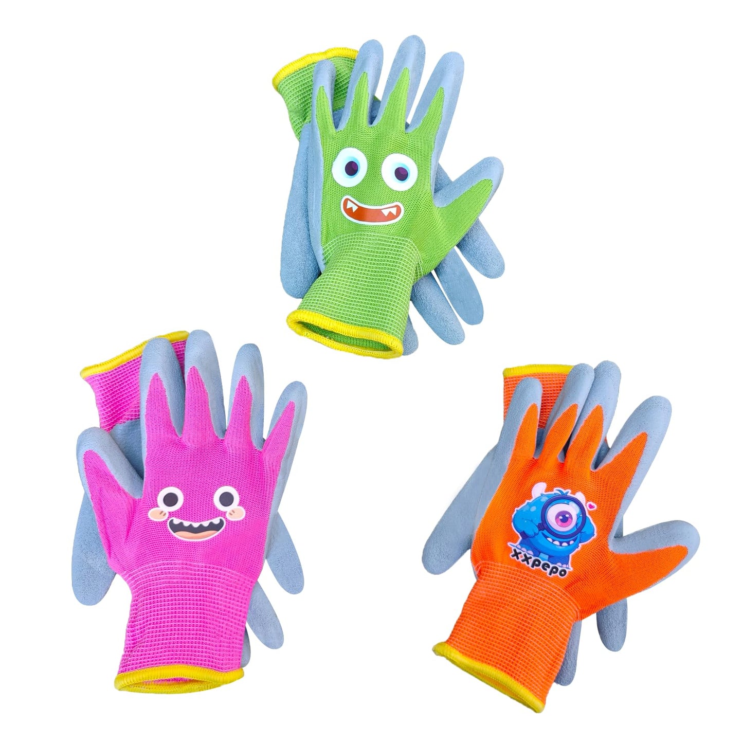 3 Pairs Kids Rubber Coated Gardening Gloves