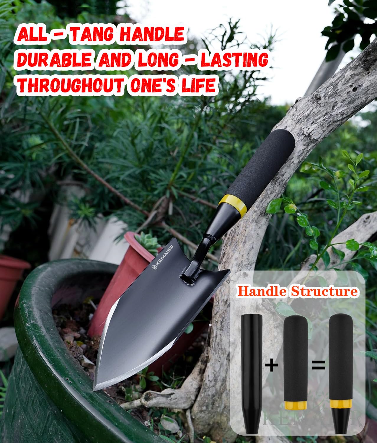 Heavy Duty Gardening Hand Trowel, Carbon Steel with Rubberized Handle