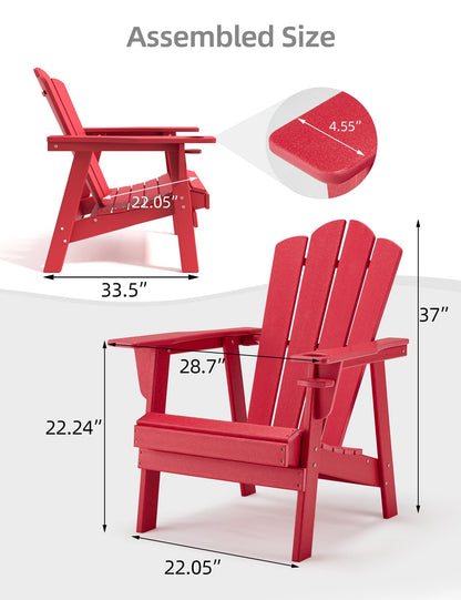 Adirondack Chair - Durable HDPE Poly Lumber All-Weather Resistant, Oversized - Easy Installation, Red