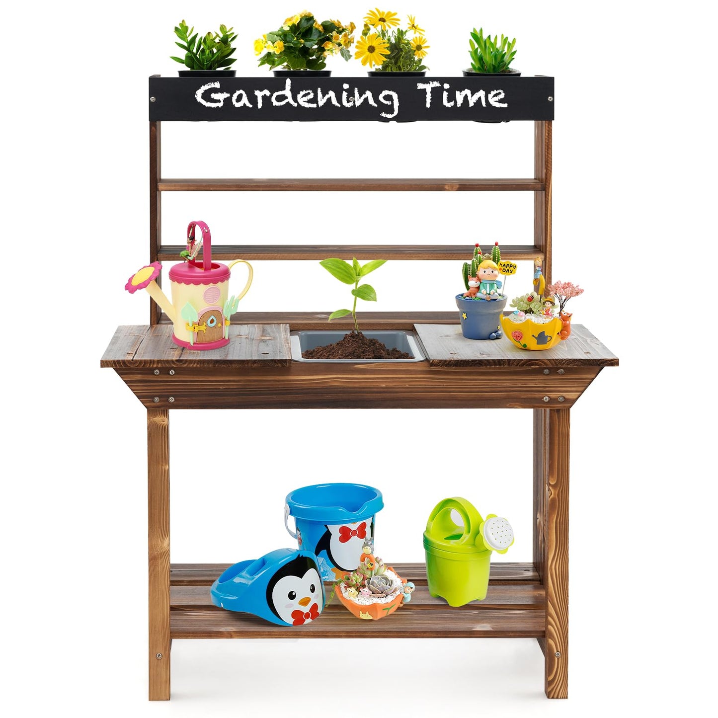 Kids Potting Table - Removable Sink, 4 Planting Cups, Chalkboard