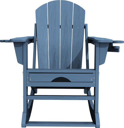 Folding Adirondack Rocking Chair with Retractable Ottoman and Cup Holders