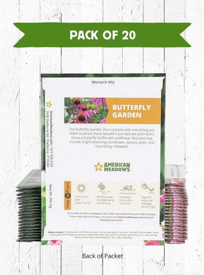 American Meadows Wildflower Seed Packets ''Butterfly Garden'' (Pack of 20) - Pollinator Wildflower Seed Mix