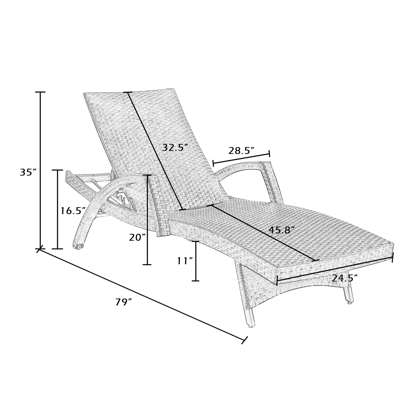 Patio Tree Outdoor Aluminum Wicker Chaise Lounges, Patio Rattan Lounge Chairs with Quick-Drying Foam Padded and 5 Positions Adjustable Backrest, Set of 2