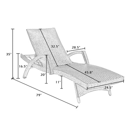 Patio Tree Outdoor Aluminum Wicker Chaise Lounges, Patio Rattan Lounge Chairs with Quick-Drying Foam Padded and 5 Positions Adjustable Backrest, Set of 2