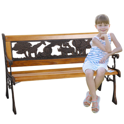 Child's Outdoor Garden Bench with Cast Iron Armrest 32" L x 14" W x 19" H