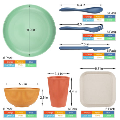 42-Piece Wheat Straw Dinnerware Set Service for 6, Lightweight Unbreakable Plastic Plate Set