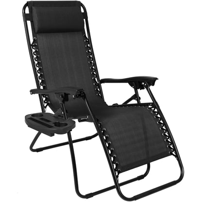 Best Choice Products Set of 2 Adjustable Steel Mesh Zero Gravity Lounge Chair Recliners w/Pillows and Cup Holder Trays - Black