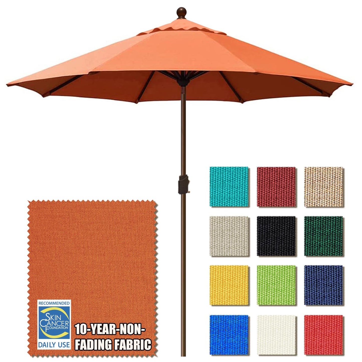 EliteShade USA 10-Year-Non-Fading 9Ft Market Umbrella Patio Umbrella Outdoor Table Umbrella with Ventilation, Rust