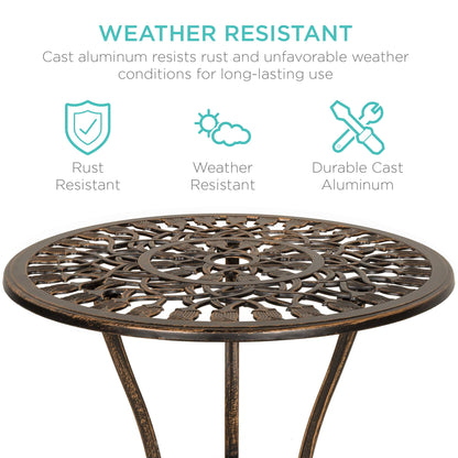 Best Choice Products 3-Piece Outdoor Rust-Resistant Cast Aluminum Patio Bistro Set w/Tulip Design, Antique Finish - Copper