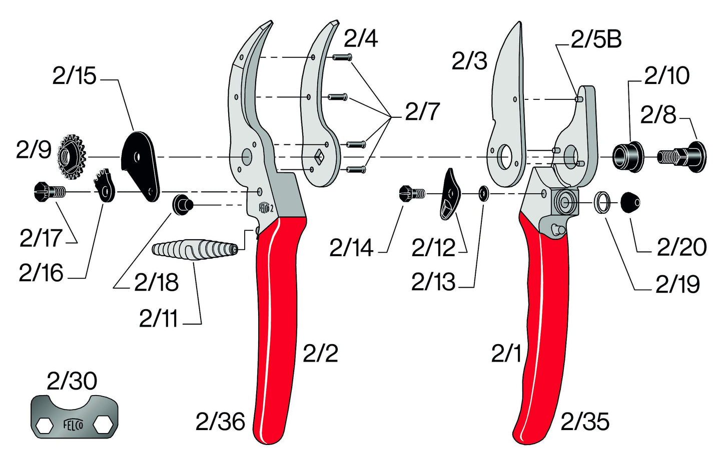 FELCO F-2 068780 Classic Manual Hand Pruner, F 2, Red