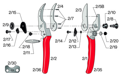 FELCO F-2 068780 Classic Manual Hand Pruner, F 2, Red