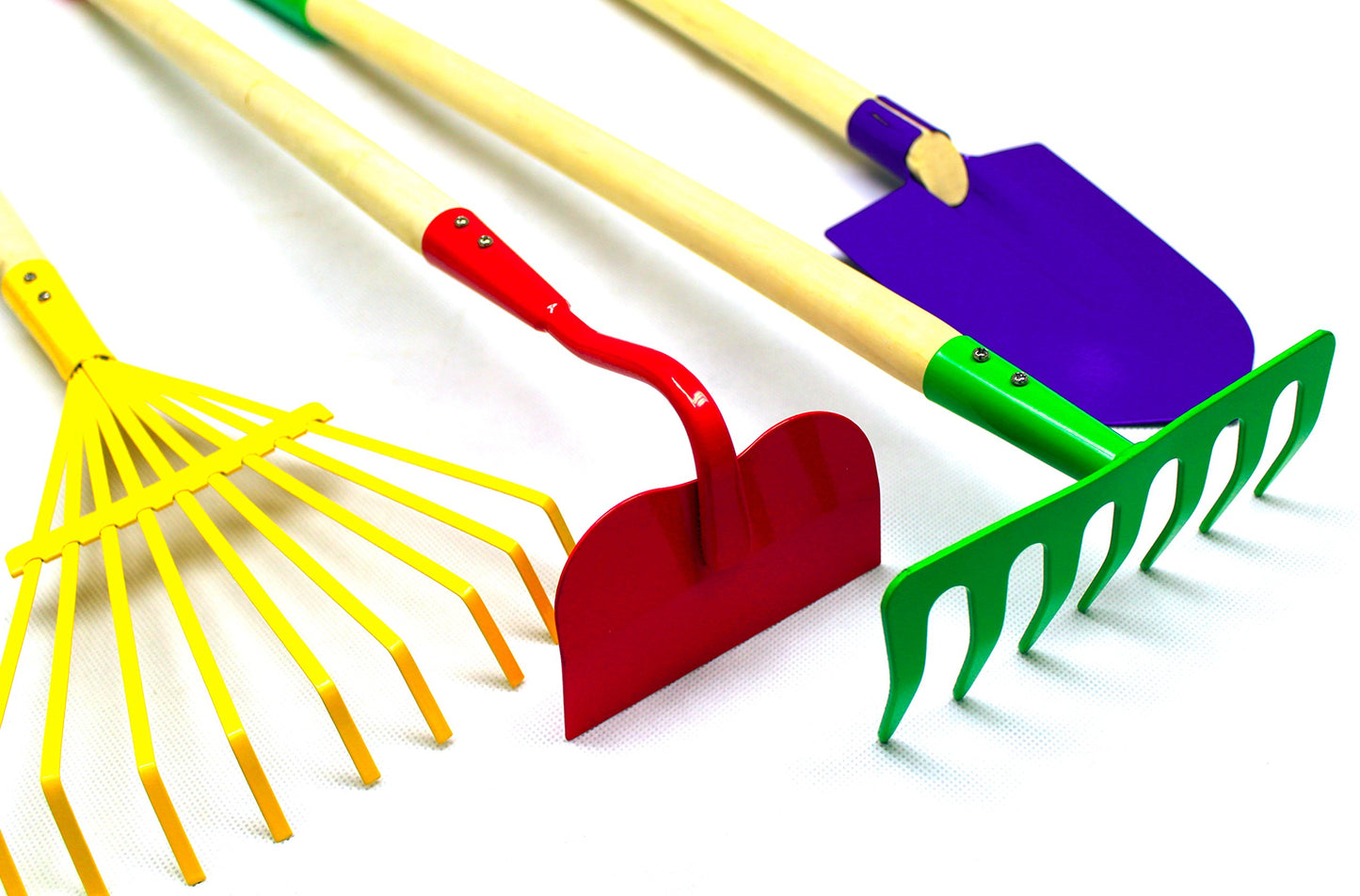 JustForKids Kids Garden Tool Set - Rake, Spade, Hoe and Leaf Rake