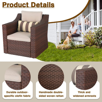 SOLAURA 5 Piece Patio Conversation Set Outdoor Furniture Set, Brown Wicker Lounge Chair with Ottoman Footrest, W/Coffee Table & Cushions (Beige) for Garden, Patio, Balcony, Deck