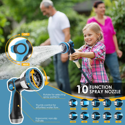 DOKOCCY Non-Expanding Garden Hose with 10 Setting Watering Spray Nozzle, 100FT