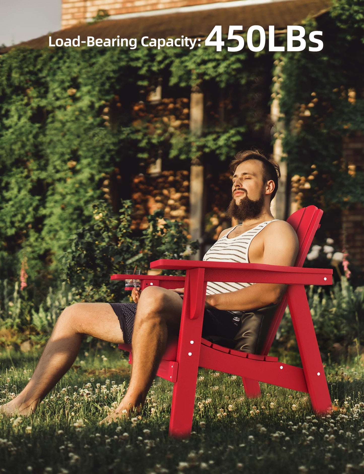 Adirondack Chair - Durable HDPE Poly Lumber All-Weather Resistant, Oversized - Easy Installation, Red