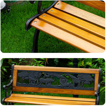 Child's Outdoor Garden Bench with Cast Iron Armrest 32" L x 14" W x 19" H