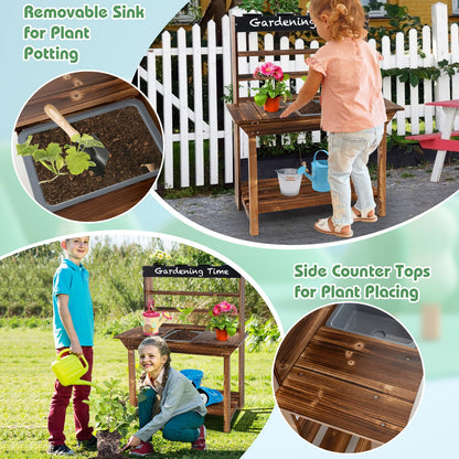 Kids Potting Table - Removable Sink, 4 Planting Cups, Chalkboard