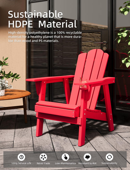 Adirondack Chair - Durable HDPE Poly Lumber All-Weather Resistant, Oversized - Easy Installation, Red