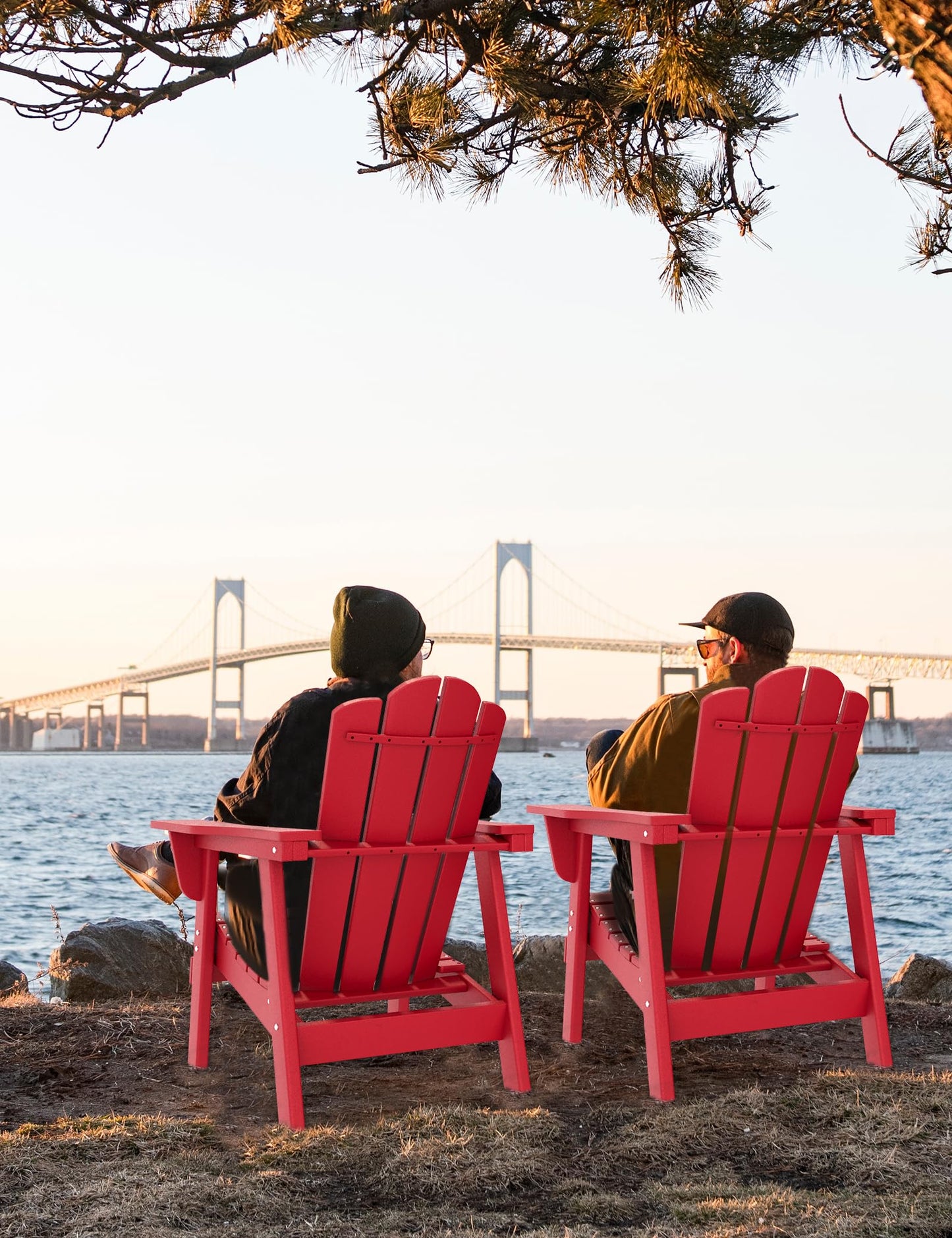 Adirondack Chair - Durable HDPE Poly Lumber All-Weather Resistant, Oversized - Easy Installation, Red