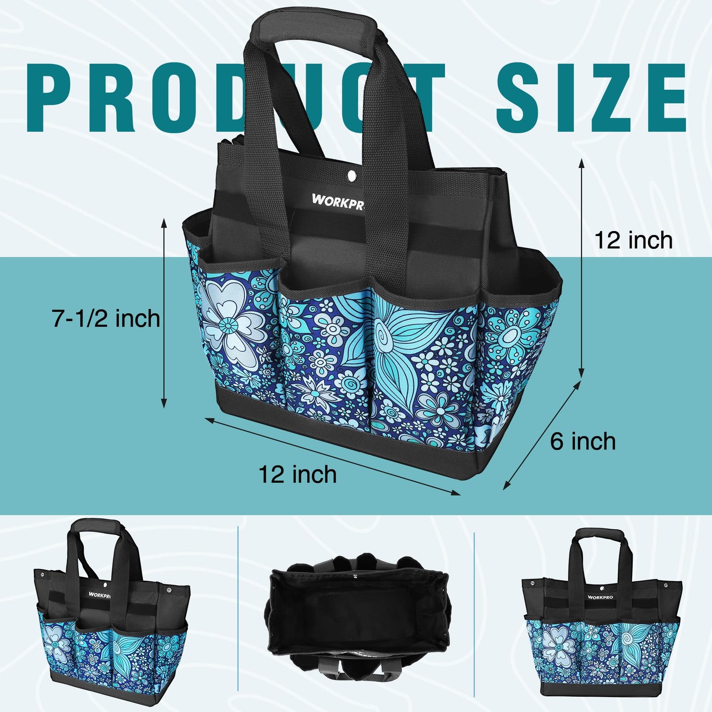 WORKPRO 9 Pockets Heavy Duty Garden Tote Bag, (Tools NOT Included), 12" x 12" x 6"