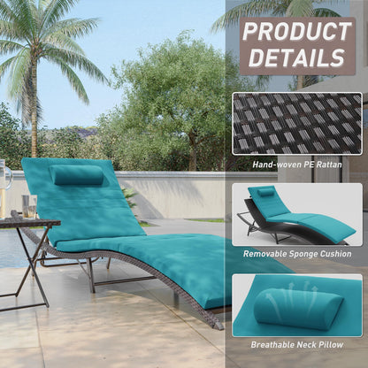 Knnbxa Chaise Lounge Set 3 Pieces Outdoor Rattan Wicker Pool Lounge Chairs w/Adjustable Backrest,Foldable Patio Chaise Lounge for Patio Porch Beach,Blue