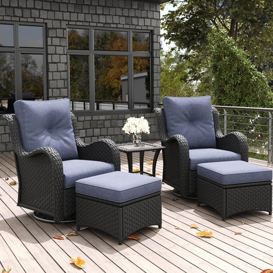 LayinSun 5 Pieces Outdoor Patio Furniture Set, Rattan Wicker Swivel Rocker Chairs Sets with Ottomans, Swivel Glider Chairs, and Coffee Table