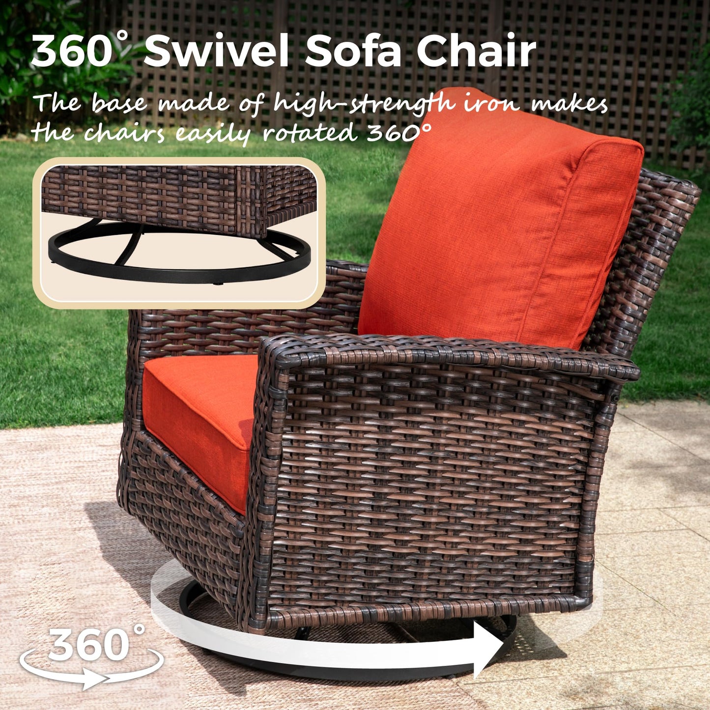 MIXPATIO 4-Piece Patio Furniture Set, Oversized Outdoor Wicker Sofa with Swivel Chairs and Coffee Table, Sectional Rattan Outdoor Conversation Set for Poolside Backyard Deck, Red