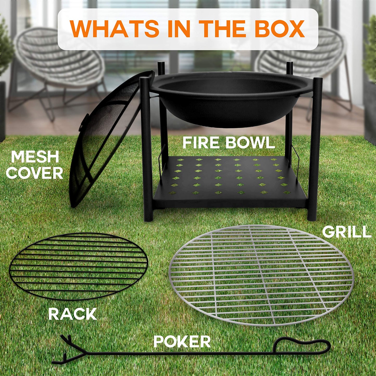 SereneLife Portable Outdoor Wood Fire Pit - 2-in-1 Steel BBQ Grill 26"