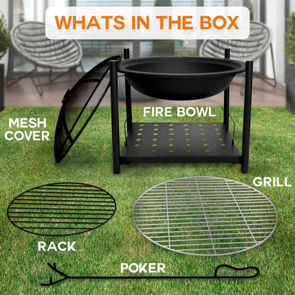 SereneLife Portable Outdoor Wood Fire Pit - 2-in-1 Steel BBQ Grill 26"